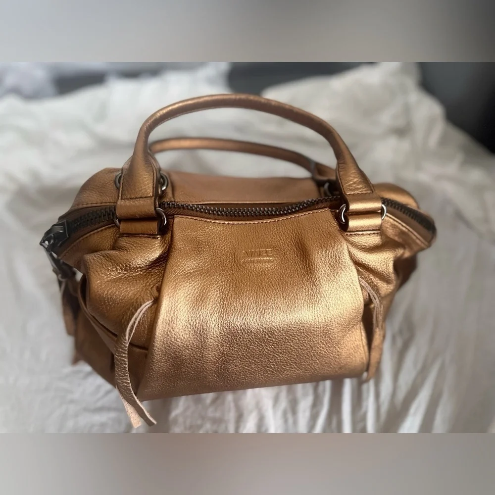 Aimee Kestenberg Metallic Bronze Leather Top Handle Satchel NWOT